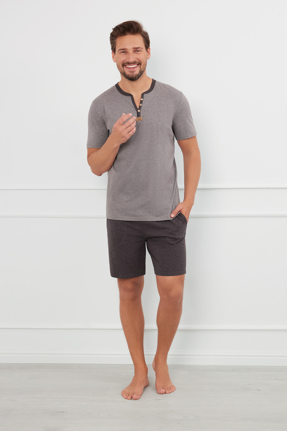 Juliusz Piżama Męska krótki rękaw, spodenki Italian Fashion - śr.melanż/c.melanż