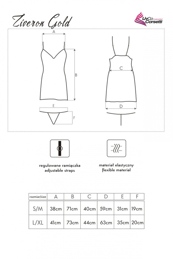 Ziveron Gold LC 90581 Komplet, koszulka i stringi LivCo Corsetti Fashion - gold
