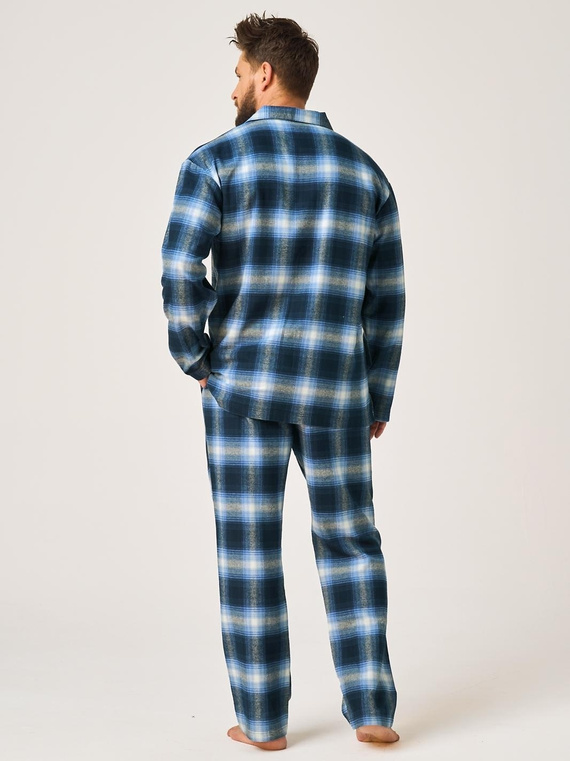 Piżama męska Key MNS 432 jeans flanelowa 100% bawełna długa na guziki