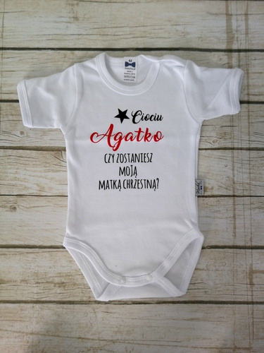Body krótki rękaw "Ciociu Agatko czy zostaniesz moją matką chrzestną?" Moocha białe