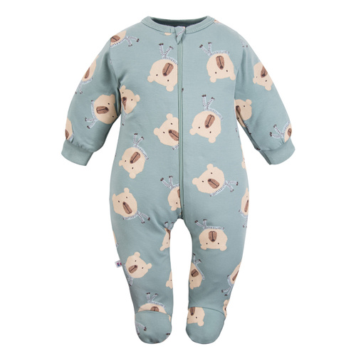 Beary Cool Pajac niemowlęcy Eevi– szałwiowy w misie, bawełna, ze stópkami