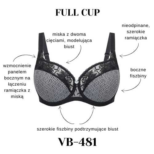 Vena VB-481 czarny biustonosz semi-soft full cup z szerokimi ramiączkami