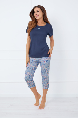 Amara Piżama Damska krótki rękaw, 3/4 spodnie Italian Fashion - granatowy/druk