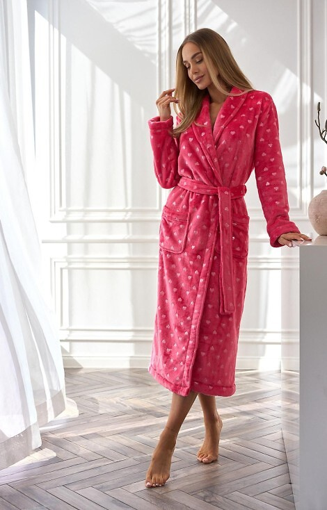 2552 Cora Szlafrok damski długi L&L malinowy – elegancja i komfort w jednym