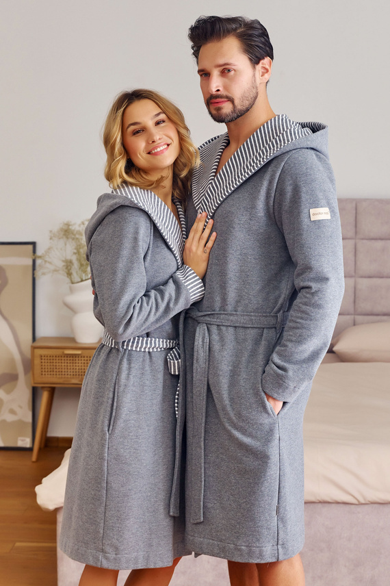 7229 Szlafrok damski Doctor Nap – bawełna, kaptur, eleganckie wykończenia - dark grey