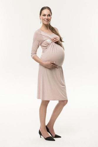 Simple - Sukienka ciążowa i do karmienia rękaw 3/4 Cool Mama pudrowy róż