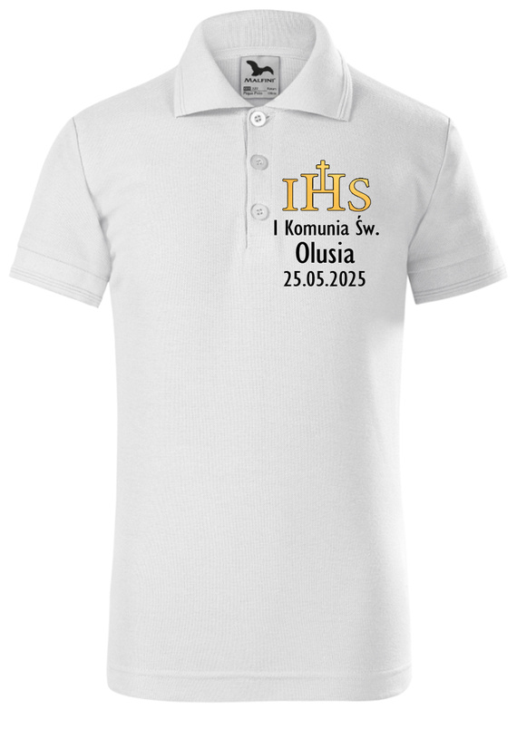 "Pierwsza Komunia Św. z imieniem oraz datą" Koszulka polo krótki rękaw Moocha biały