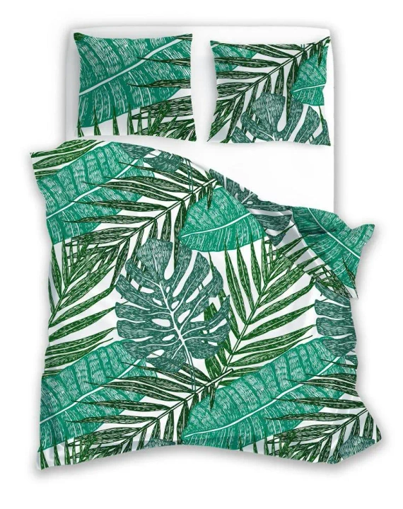 Elegant 026 Pościel bawełniana liście Faro zielony