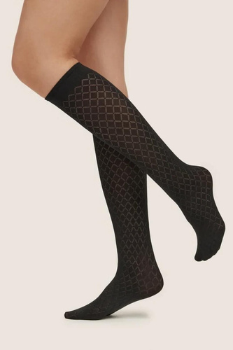 Gabriella Sora 1260 podkolanówki 70 DEN geometryczny wzór 3D black