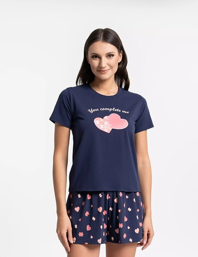 Piżama damska Moraj PDD3900-020 granatowy bawełniana, krótki rękaw, krótkie spodenki
