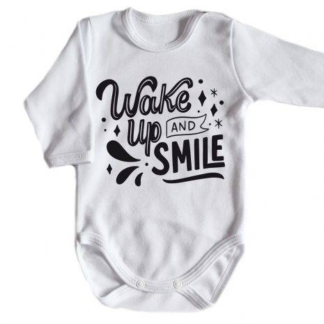 "WAKE UP AND SMILE" Body długi rękaw Moocha biały