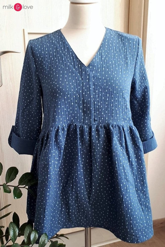 Mother Nature tunika z muślinu organicznego Milk&Love indygo w kropki