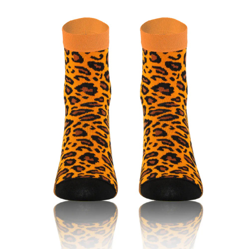 Cętki Panterka Skarpety krótkie finest cotton dwie różne Sesto Senso pomarańczowy