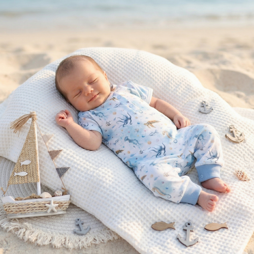 ABN-5452 Sea Of Joy Rampers niemowlęcy Nini – bawełna organiczna, wygodne napy