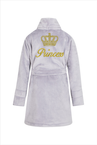 Princess + korona Szlafrok dziecięcy polarowy ByShelly - szary/złoty