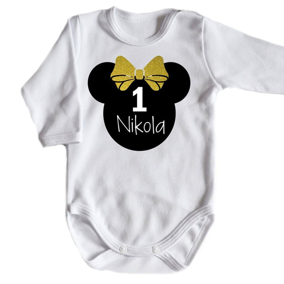 Body długi rękaw na 1 urodziny roczek dla dziewczynki czarny