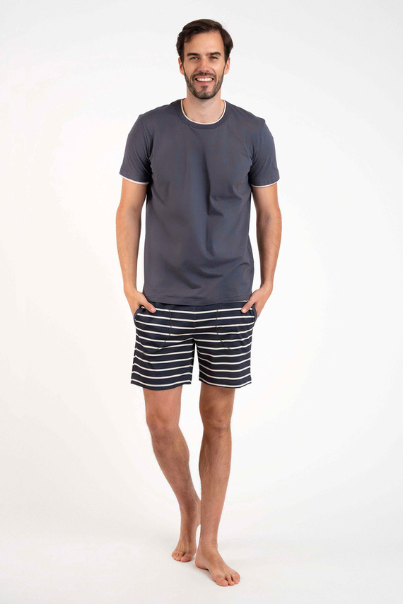 Lars Piżama Męska krótki rękaw, krótkie spodnie Italian Fashion - grafitowy/druk grafitowy