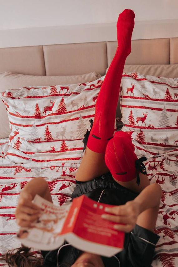 835 Wstążka Zakolanówki damskie Milena - czerwony