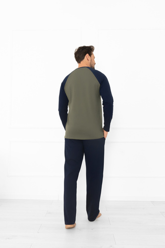 Aleksander Piżama męska Italian Fashion oliwkowy – bawełna, dł. rękaw i spodnie