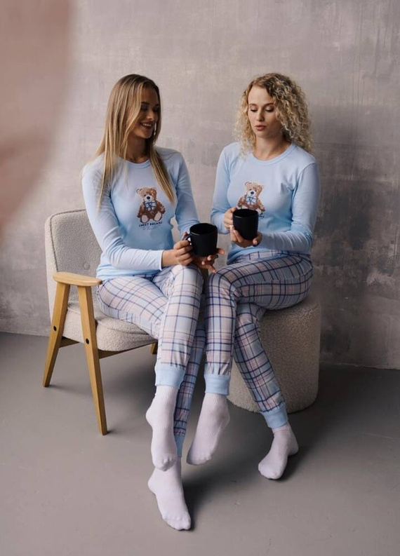 Katrin Piżama Damska długi rękaw, długie spodnie Italian Fashion - niebieski/druk