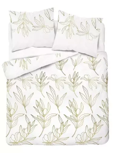 4448 B Home Satin Pościel satynowa liście Detexpol biały