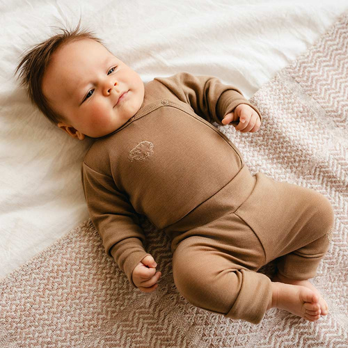 Legginsy dziecięce merino Eevi 100% wełna rosnące ciepłe- karmelowe