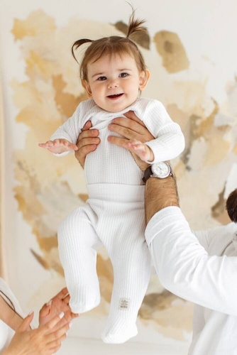 03249W "Natural Waffel" Body baby z długim rękawem Makoma white