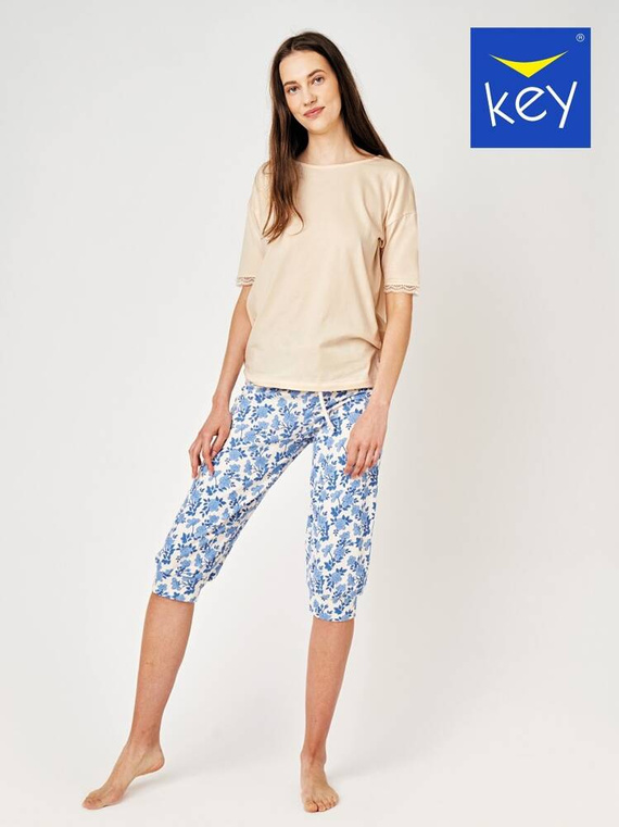 LNS 549 Piżama Damska bawełniana Key - beżowy