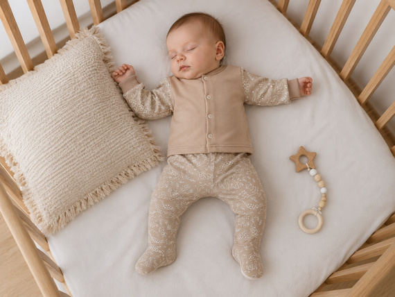 Mamatti PD16520 Półśpiochy Niemowlęce Bawełniane Dinozaury Beżowe