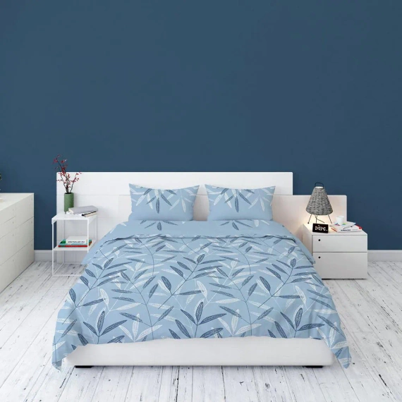 4519 B Pościel flanelowa liście łąka Detexpol niebieski 