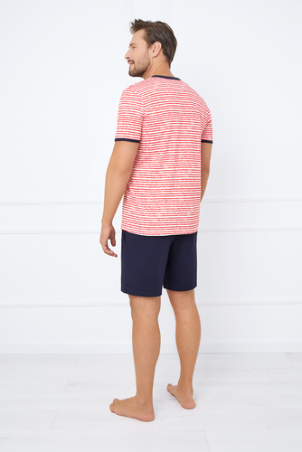 Flota Piżama Męska krótki rękaw, spodenki Italian Fashion - druk czerwony/granatowy 