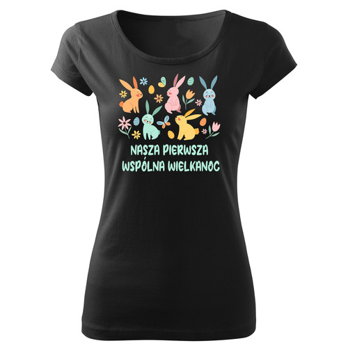 "Nasza pierwsza wspólna Wielkanoc" koszulka damska Moocha czarny