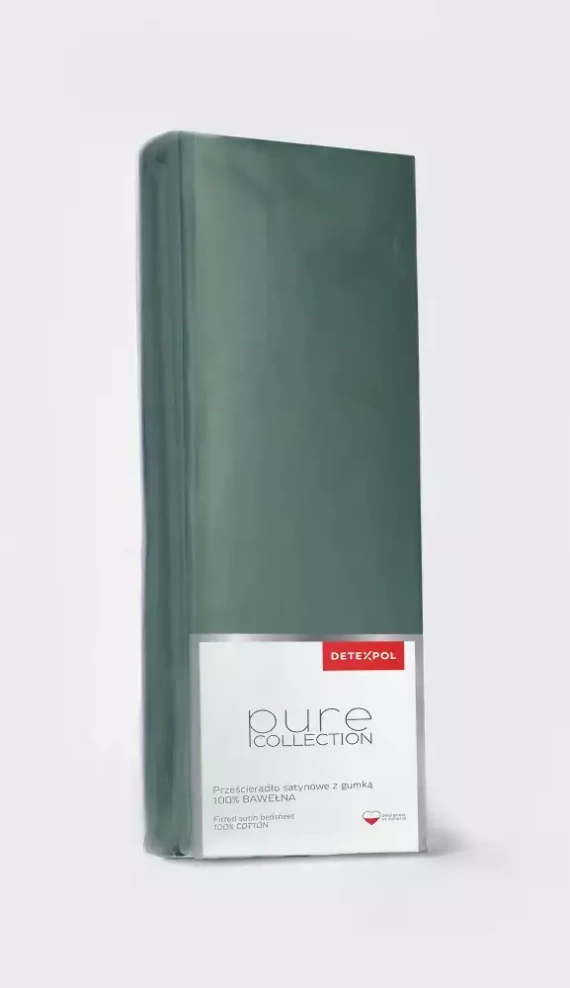 Pure prześcieradło satynowe z gumką jednobarwne Detexpol oliwkowy