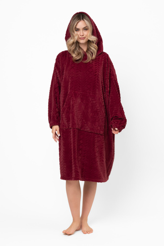 Reno Kocobluza Italian Fashion bordowa – oversize, miękki bipolar, unisex, z kapturem