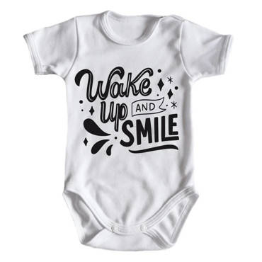 "WAKE UP AND SMILE" Body krótki rękaw Moocha biały