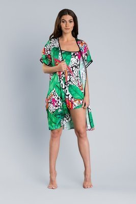 DORITA  Szlafrok Damski Satynowy  Italian Fashion- druk/zielony