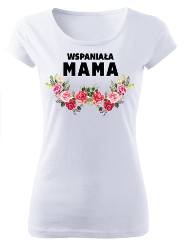 SKU D044 "Wspaniała mama" koszulka damska Moocha biały