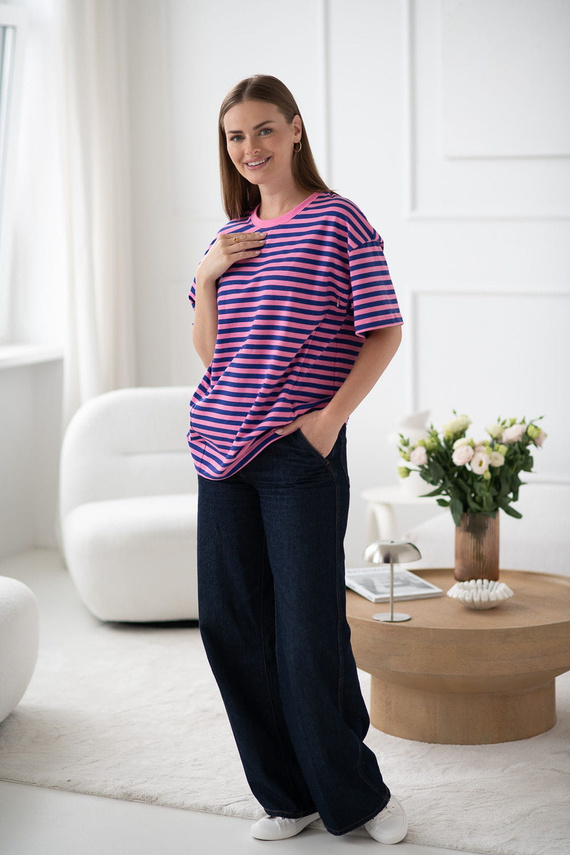 Mamahood T-shirt ciążowy i do karmienia Milk&Love różowo-niebieskie paski – wygodny i stylowy