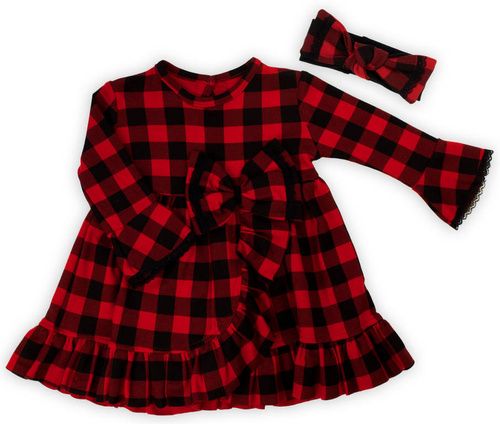 163566 Sukienka + opaska "Magia Świąt" Nicol - kratka: czarny, czerwony