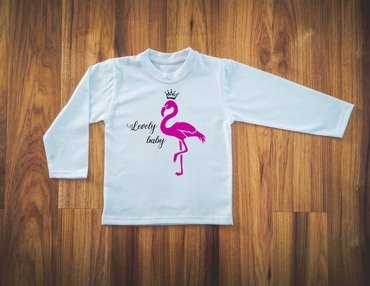 Koszulka długi rękaw "Flaming z koroną Lovely baby" Moocha biały