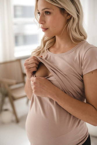 Milk Shirt bluzka ciążowa i do karmienia Milk&Love beżowy
