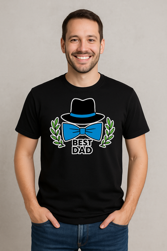 SKU M22 "Best dad z kapeluszem i muszką" Koszulka męska Moocha czarny 