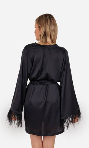 Marie Szlafrok damski satynowy ByShelly - czarny