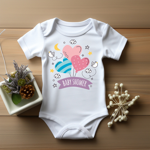 SKU A001 "BABY SHOWER – prezent z okazji narodzin dziecka" Body krótki rękaw Moocha biały