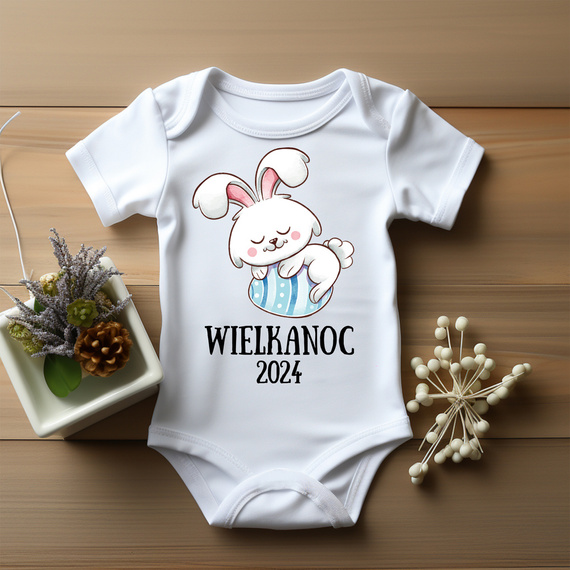 "Wielkanoc z króliczkiem dla chłopca" Body krótki rękaw Moocha biały