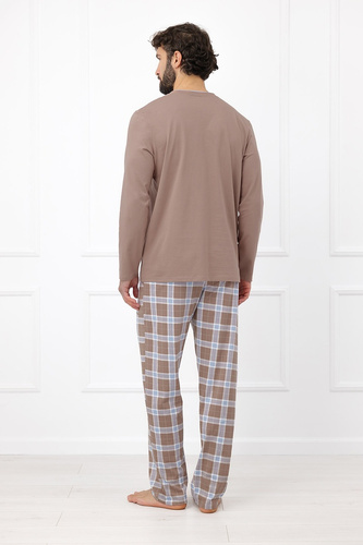 Italian Fashion Dante Piżama Męska Bawełniana Długa Spodnie w Kratę- cappuccino