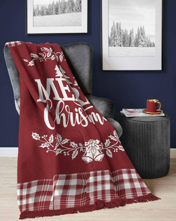 103 JB Koc świąteczny z frędzlami Merry Christmas Detexpol czerwony