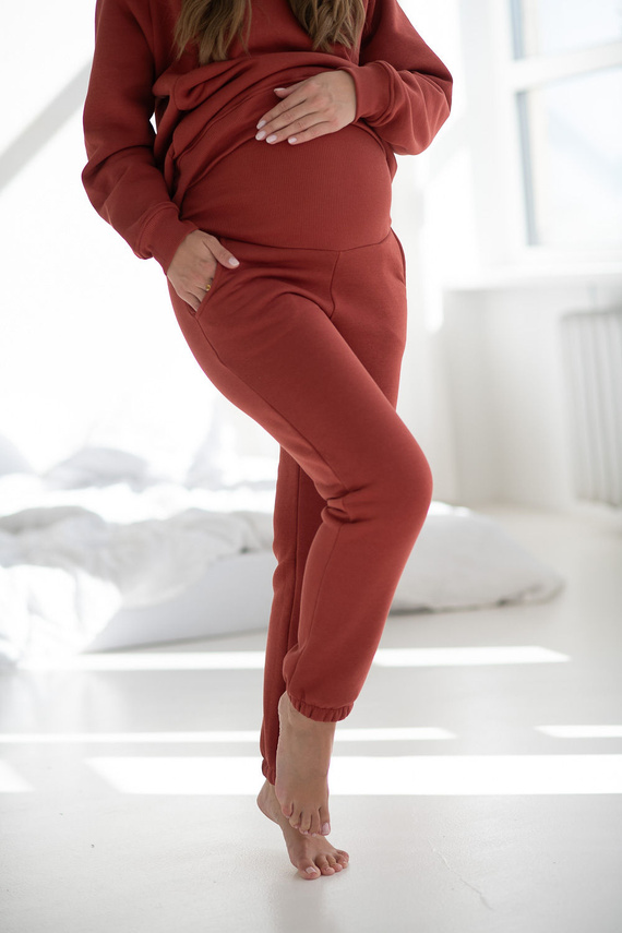 Motherhood Spodnie ciążowe Milk&Love chili oil– gruba dzianina, elastyczny pas, bawełna z poliestrem, Oeko-Tex