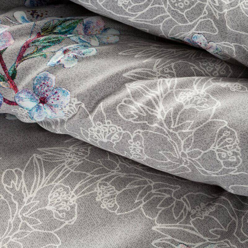 Nelly 5 pościel satynowa kwiaty Eurofirany szary-niebieski