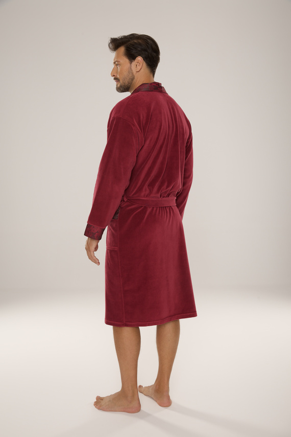 868 Noble Szlafrok męski welurowy De Lafense– elegancki, miękki, premium, burgund